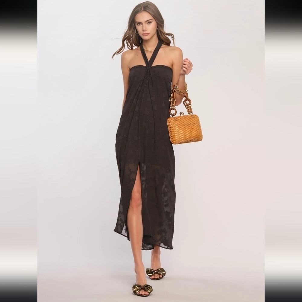 NEW HEARTLOOM Abigail Midi Dress Black Jacquard Sz XS